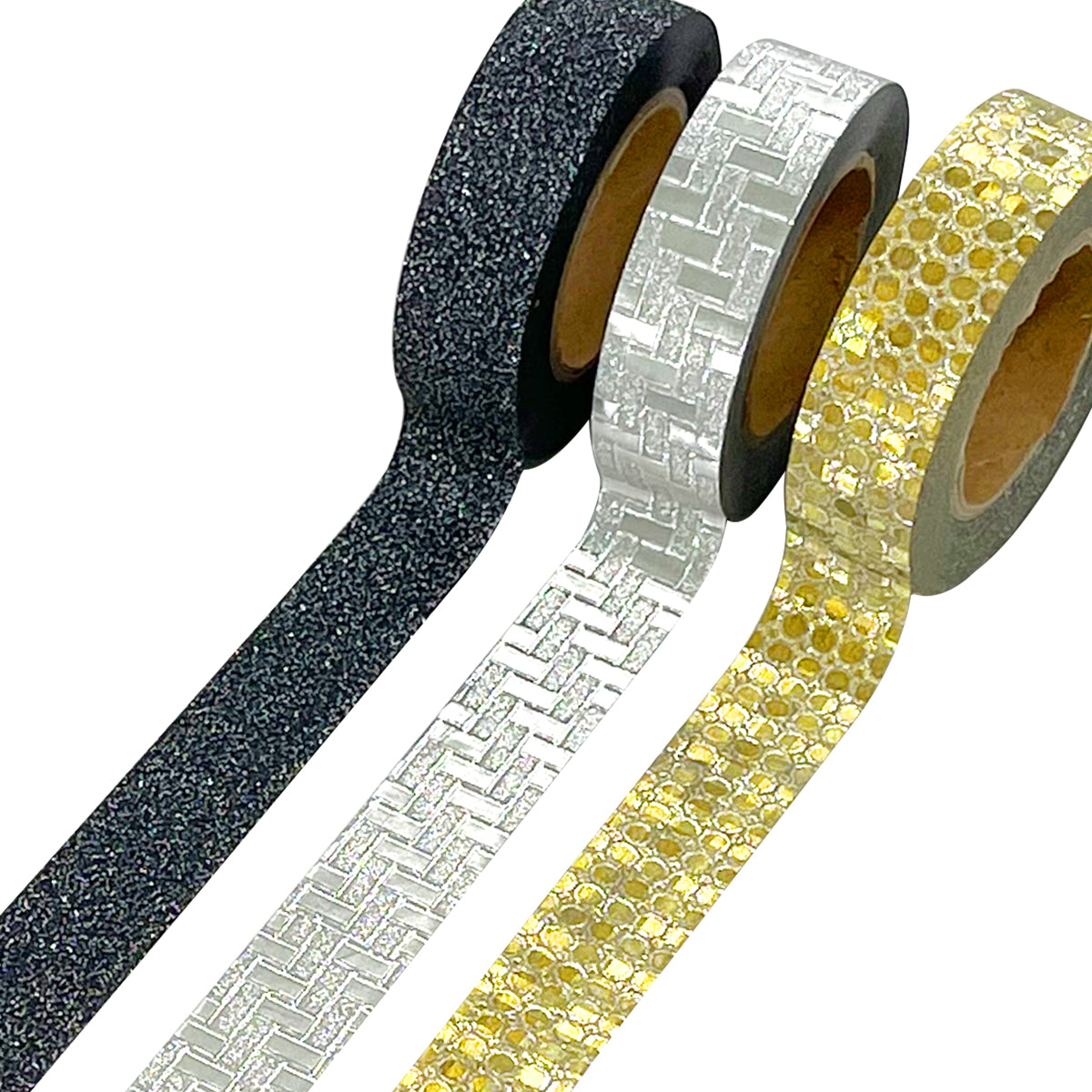 Wrapables Glitter and Shine Washi Tapes Decorative Masking Tapes (Set of 3), Onyx Glitz and Glitter