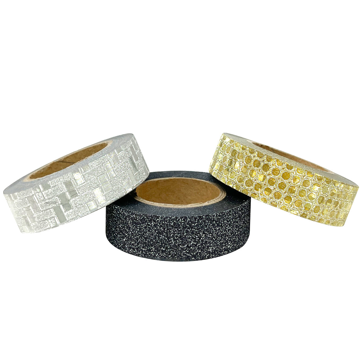 Wrapables Glitter and Shine Washi Tapes Decorative Masking Tapes (Set of 3), Onyx Glitz and Glitter