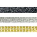 Wrapables Glitter and Shine Washi Tapes Decorative Masking Tapes (Set of 3), Onyx Glitz and Glitter