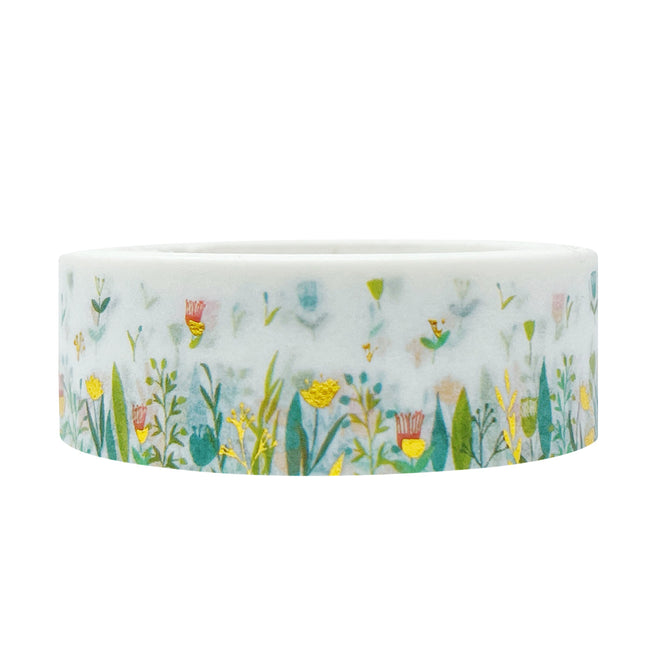 Wrapables Gold and Silver Foil Washi Masking Tape, Petite Floral, 15mm x 10M