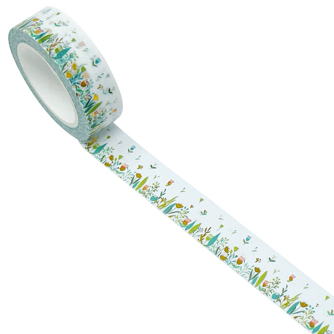 Wrapables Gold and Silver Foil Washi Masking Tape, Petite Floral, 15mm x 10M