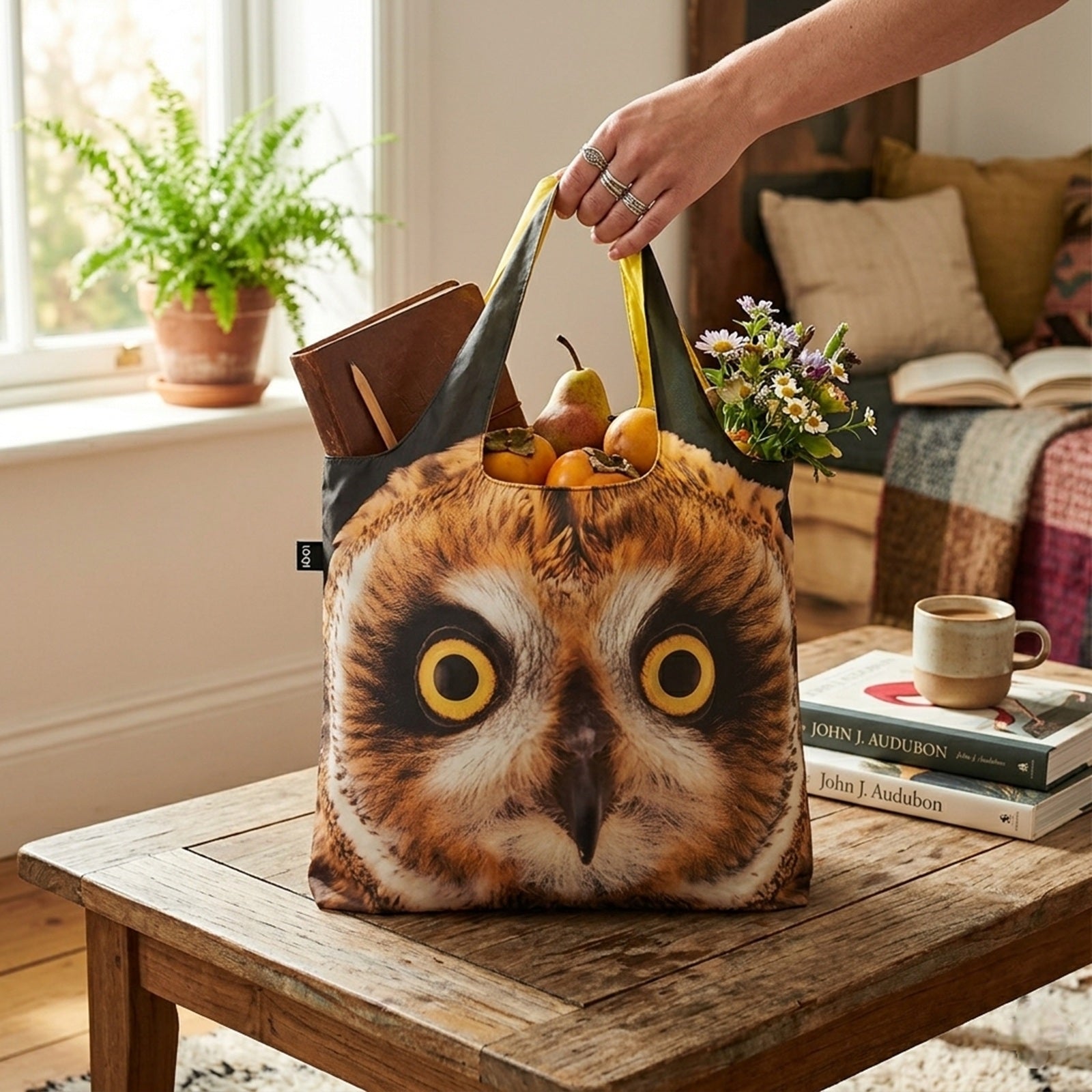 LOQI National Geographic Short-eared Owl Reusable Shopping Bag