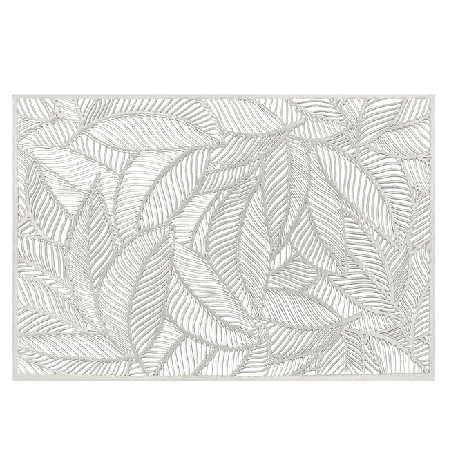 Wrapables Vinyl Metallic Colored Placemats for Weddings, Parties, Special Events (Set of 4), Silver Rectangle Leaves