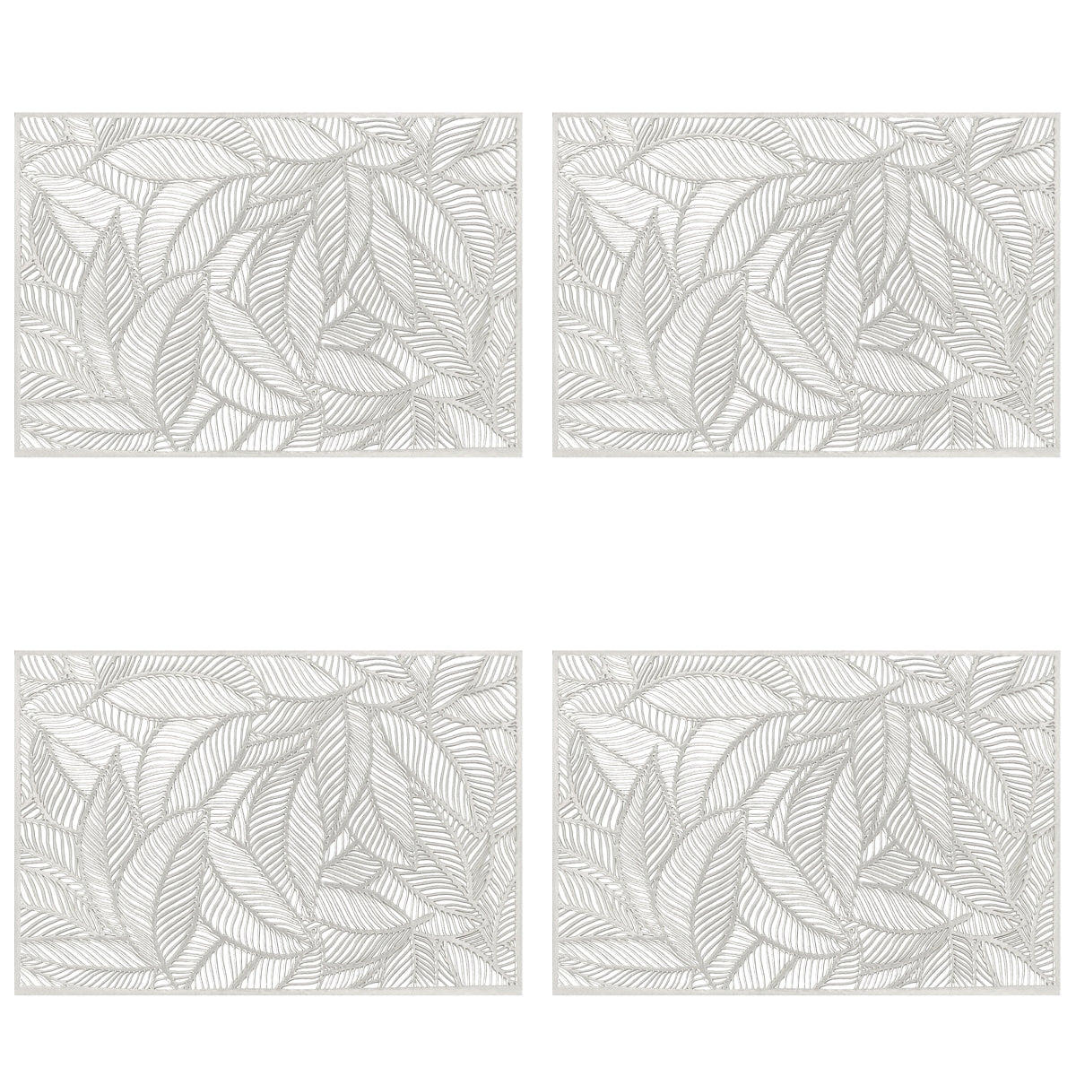 Wrapables Vinyl Metallic Colored Placemats for Weddings, Parties, Special Events (Set of 4), Silver Rectangle Leaves