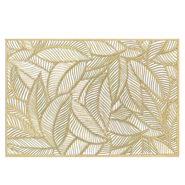 Wrapables Vinyl Metallic Colored Placemats for Weddings, Parties, Special Events (Set of 4), Champagne Rectangle Leaves