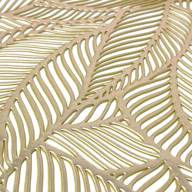 Wrapables Vinyl Metallic Colored Placemats for Weddings, Parties, Special Events (Set of 4), Champagne Rectangle Leaves