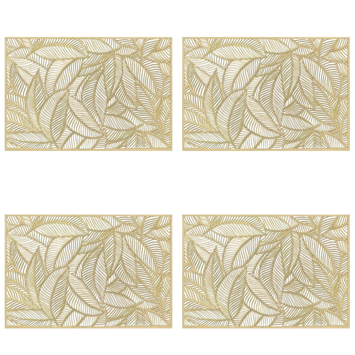 Wrapables Vinyl Metallic Colored Placemats for Weddings, Parties, Special Events (Set of 4), Champagne Rectangle Leaves