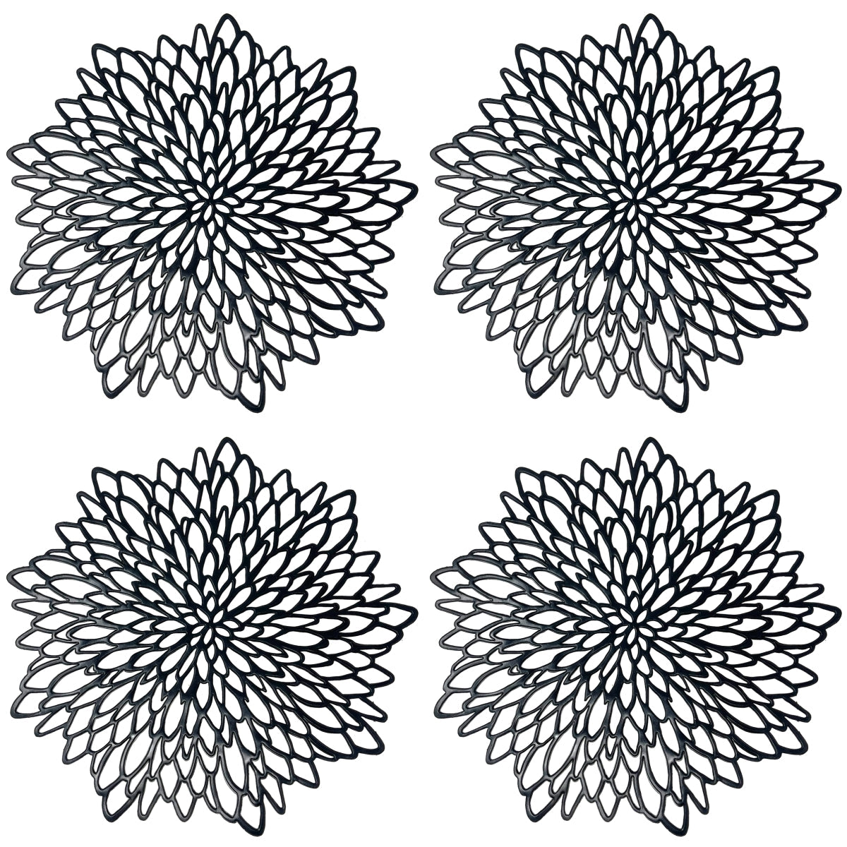 Wrapables Vinyl Metallic Colored Placemats for Weddings, Parties, Special Events (Set of 4), Black Blossom