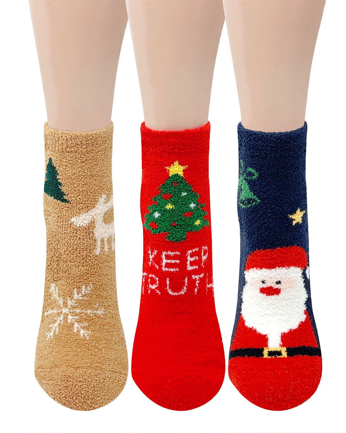 Wrapables Novelty Winter Warm Christmas Fuzzy Slipper Socks for Women (Set of 3), Santa