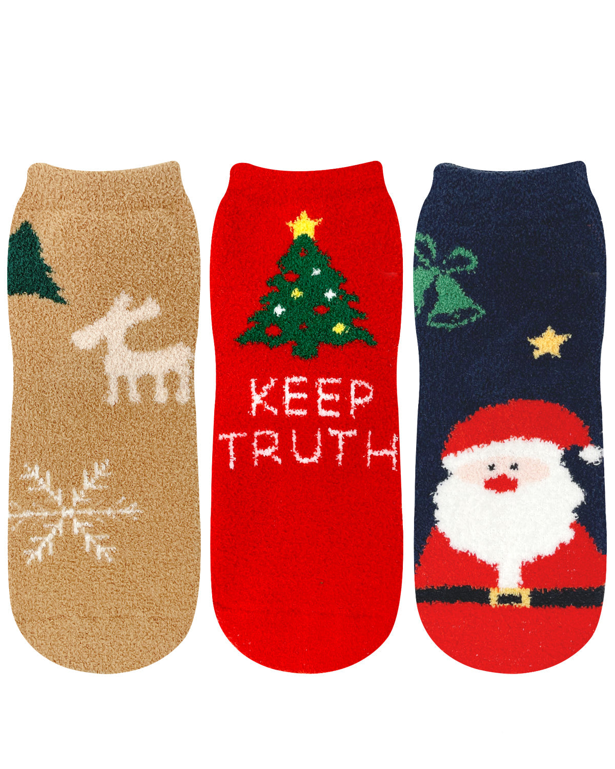 Wrapables Novelty Winter Warm Christmas Fuzzy Slipper Socks for Women (Set of 3), Santa