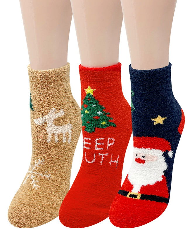 Wrapables Novelty Winter Warm Christmas Fuzzy Slipper Socks for Women (Set of 3), Santa