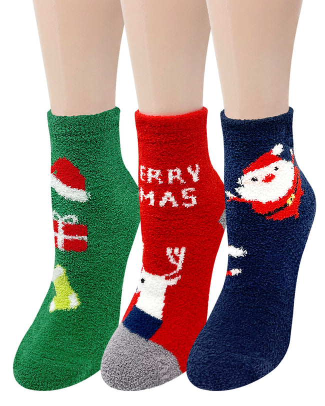 Wrapables Novelty Winter Warm Christmas Fuzzy Slipper Socks for Women (Set of 3), Merry Xmas