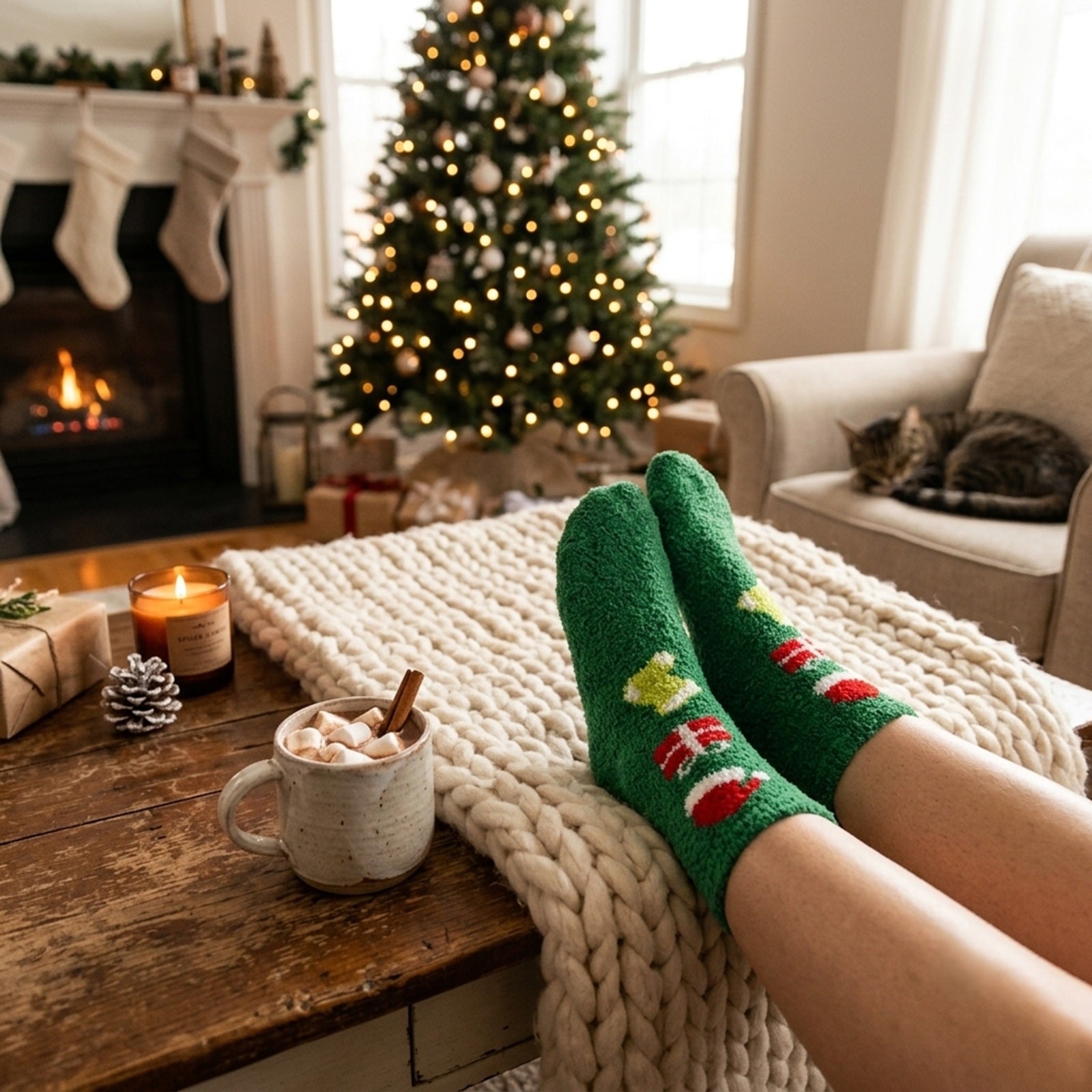 Wrapables Novelty Winter Warm Christmas Fuzzy Slipper Socks for Women (Set of 3)