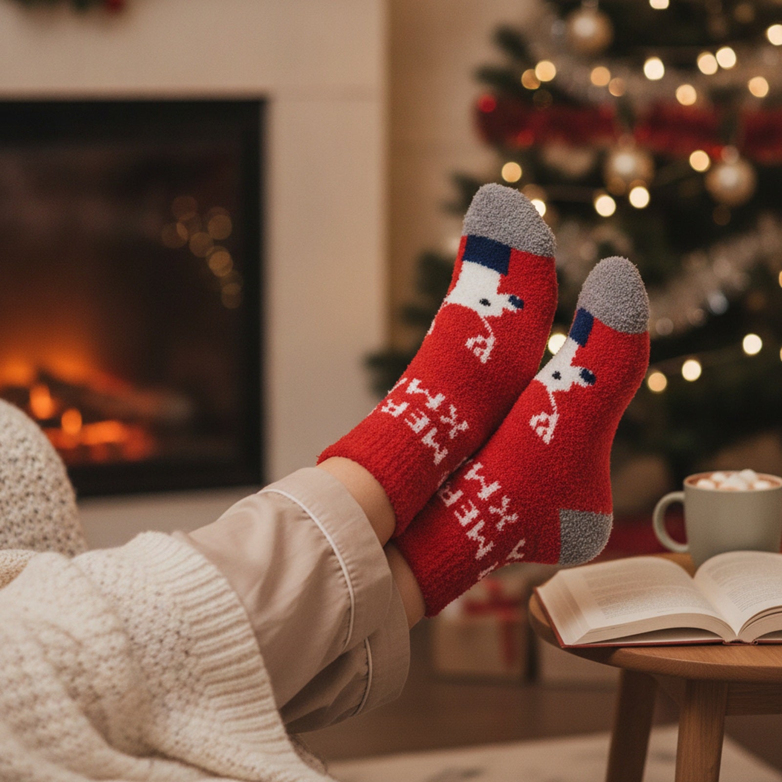 Wrapables Novelty Winter Warm Christmas Fuzzy Slipper Socks for Women (Set of 3)