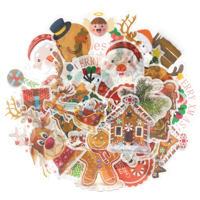 Wrapables Holiday Scrapbooking Washi Stickers, DIY Crafts for Stationery, Diary, Card Making (60 pcs), Reindeer & Gingerbreads