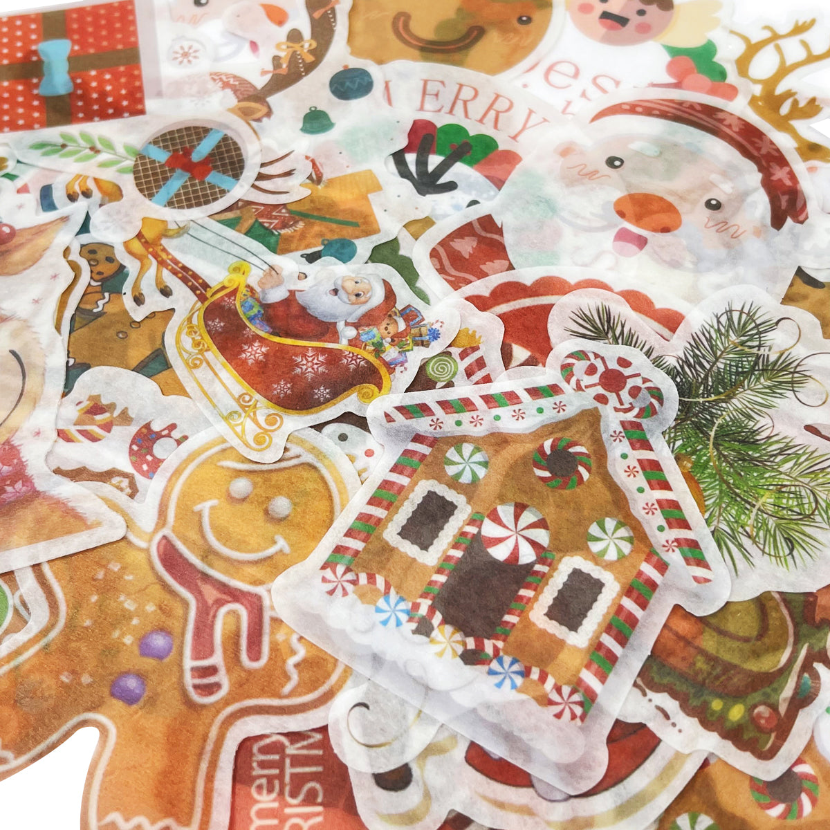 Wrapables Holiday Scrapbooking Washi Stickers, DIY Crafts for Stationery, Diary, Card Making (60 pcs), Reindeer & Gingerbreads