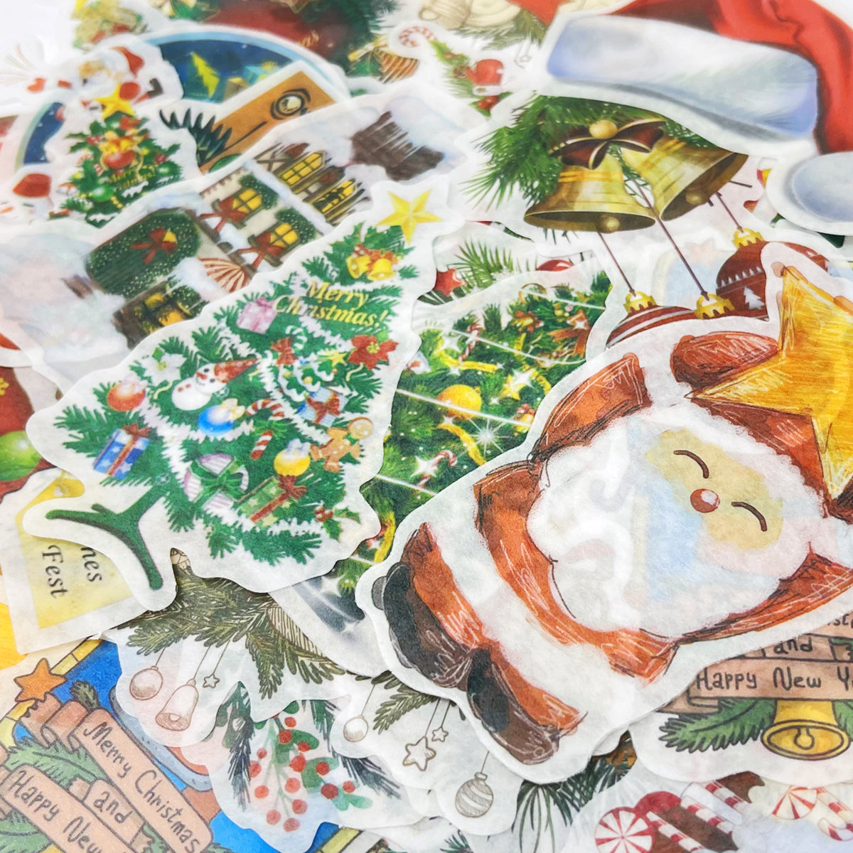 Wrapables Holiday Scrapbooking Washi Stickers, DIY Crafts for Stationery, Diary, Card Making (60 pcs), Christmas Trees & Décor