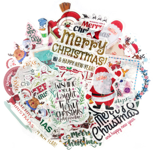 Wrapables Holiday Scrapbooking Washi Stickers, DIY Crafts for Stationery, Diary, Card Making (60 pcs), Merry Christmas