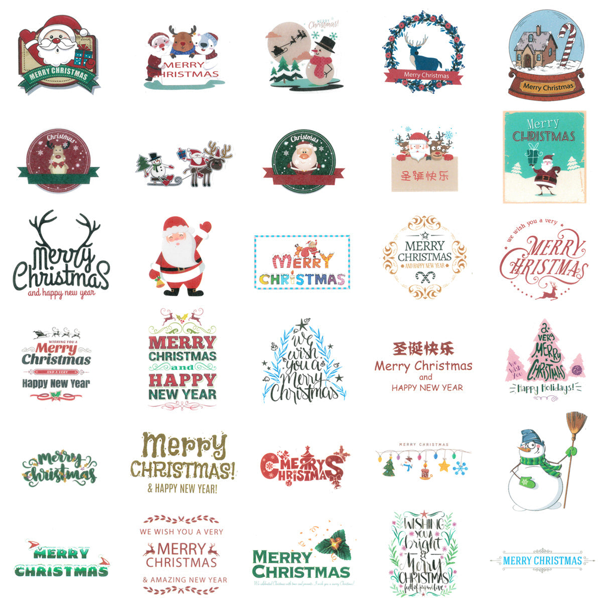 Wrapables Holiday Scrapbooking Washi Stickers, DIY Crafts for Stationery, Diary, Card Making (60 pcs), Merry Christmas