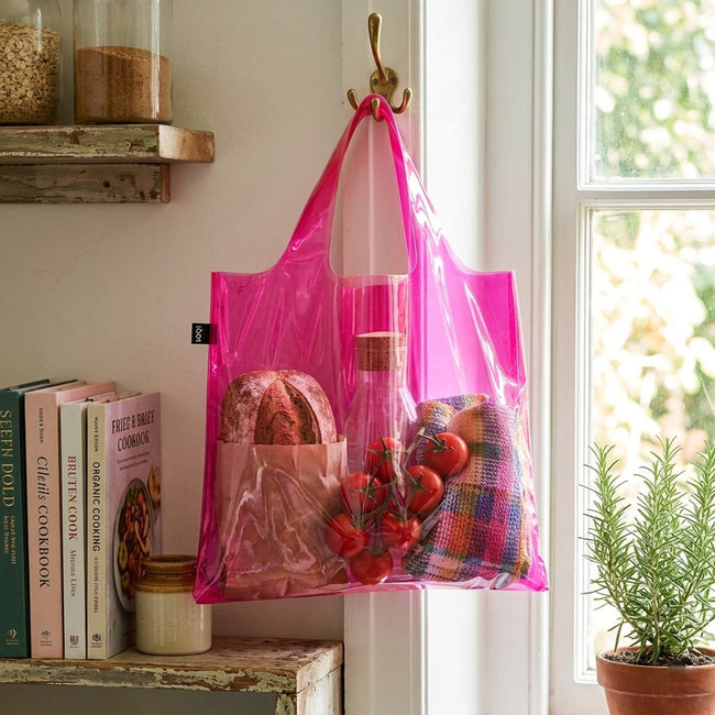 LOQI Transparent Pink Reusable Shopping Bag