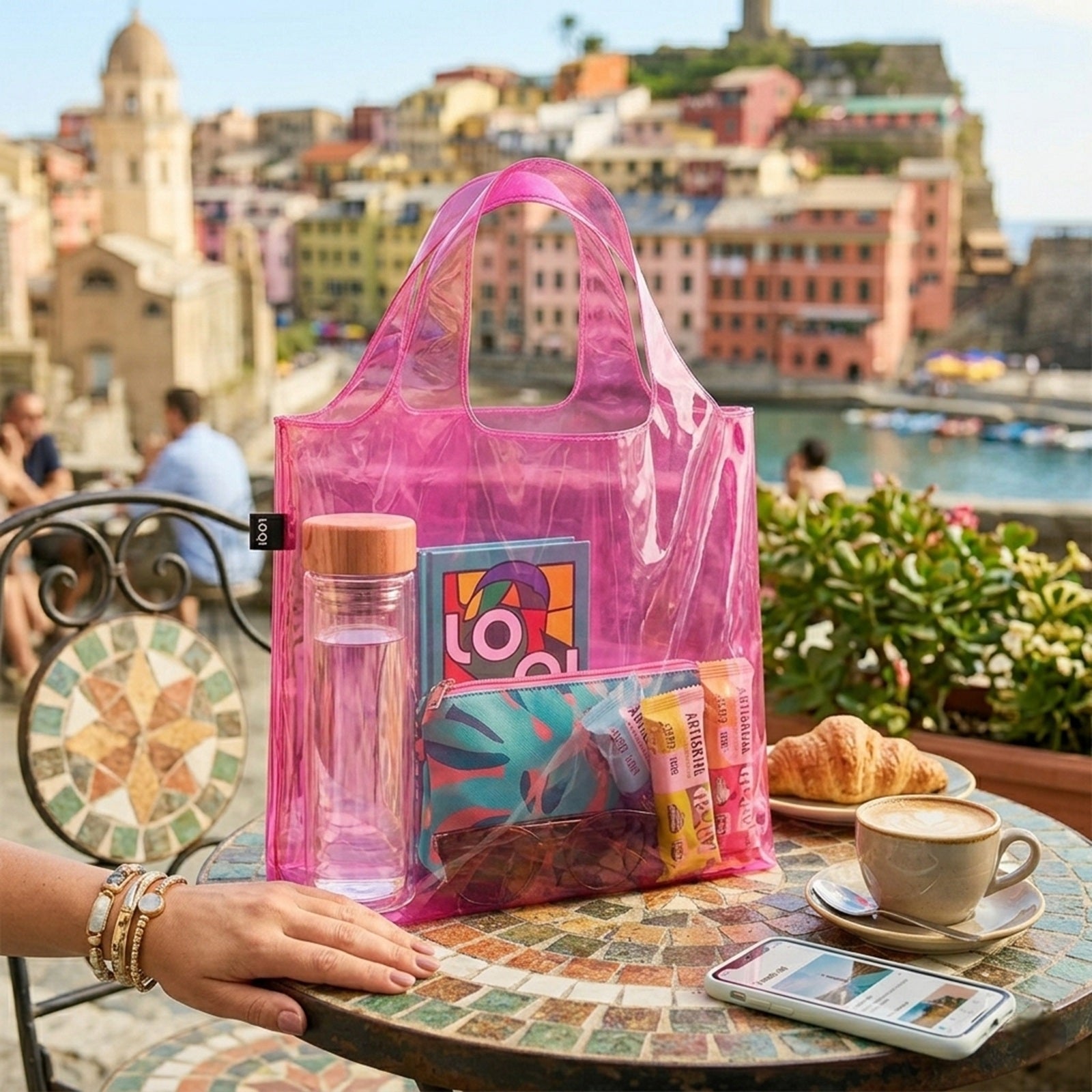 LOQI Transparent Pink Reusable Shopping Bag