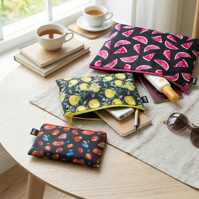 LOQI Juicy Strawberries, Lemons, Watermelons Zip Pockets