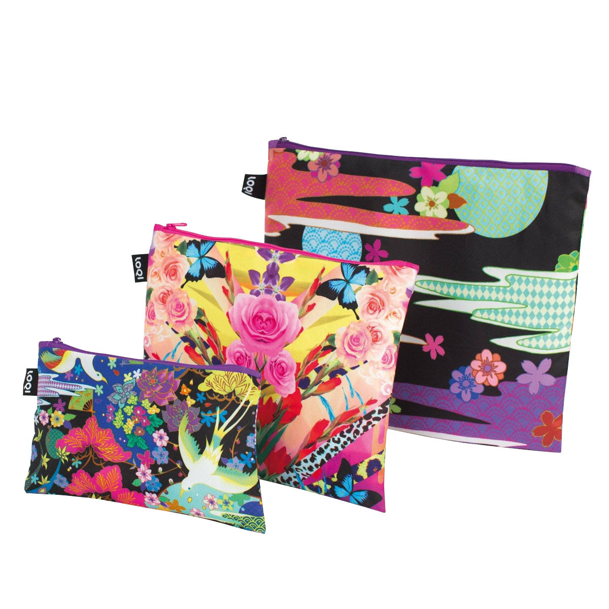 LOQI Shinpei Naito Dancing Birds, Flower Dream Zip Pockets