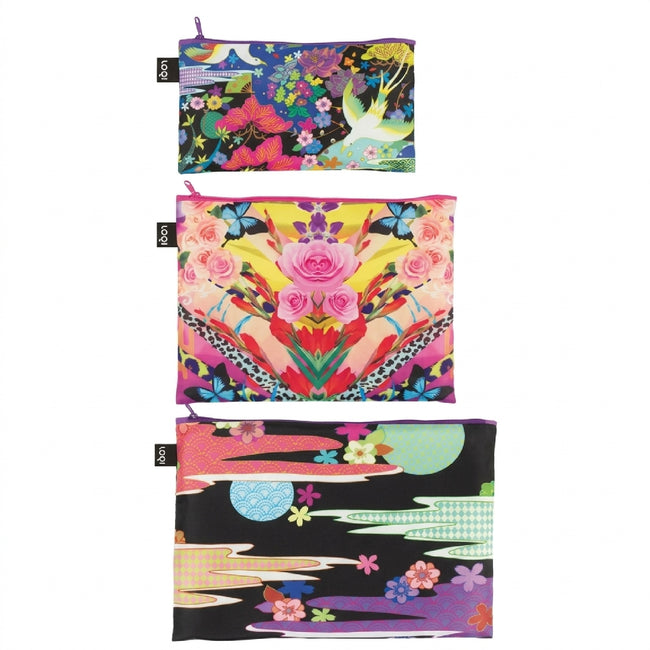 LOQI Shinpei Naito Dancing Birds, Flower Dream Zip Pockets