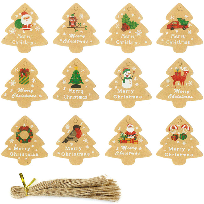 Wrapables Christmas Holiday Gift Tags/Kraft Hang Tags with Jute Strings for Gift-Wrapping, DIY, Arts & Crafts, (48pcs) Christmas Trees