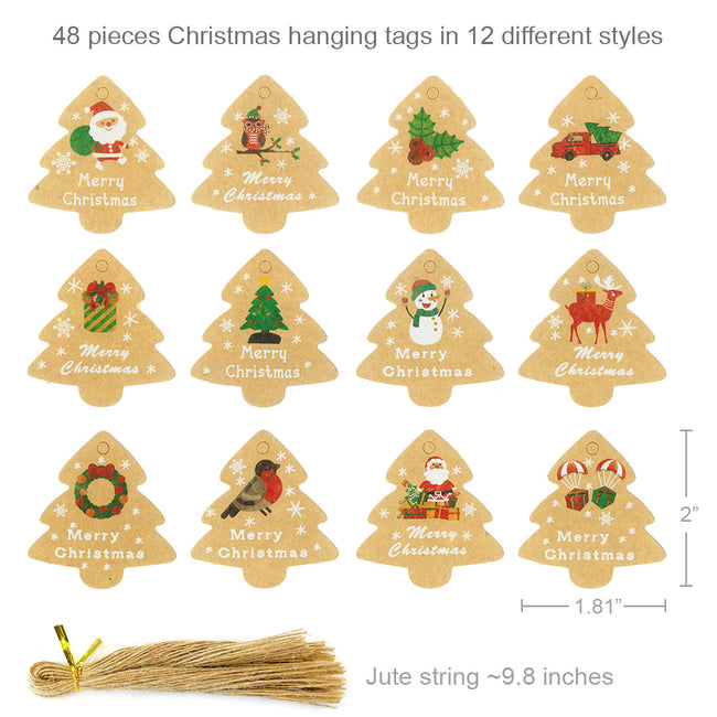 Wrapables Christmas Holiday Gift Tags/Kraft Hang Tags with Jute Strings for Gift-Wrapping, DIY, Arts & Crafts, (48pcs) Christmas Trees