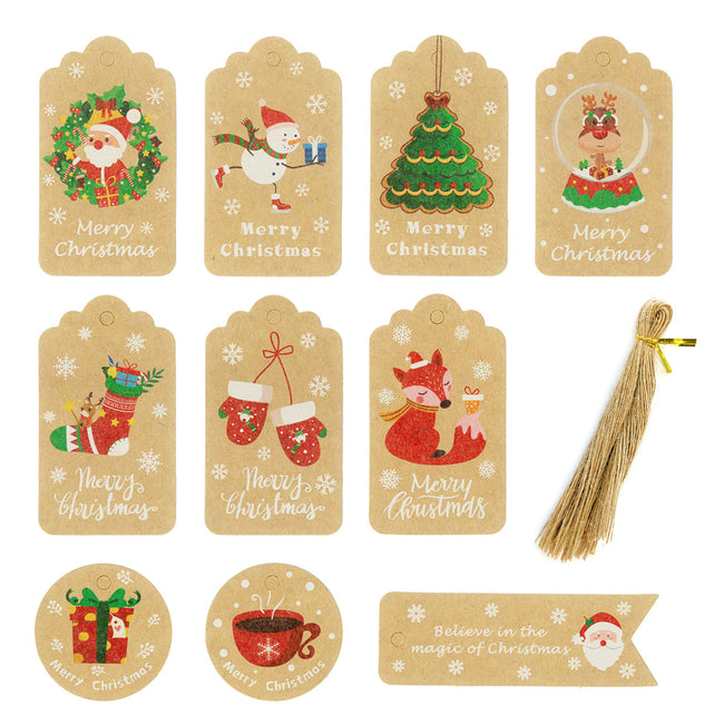 Wrapables Christmas Holiday Gift Tags/Kraft Hang Tags with Jute Strings for Gift-Wrapping, DIY, Arts & Crafts, (50pcs) Holiday Assortment