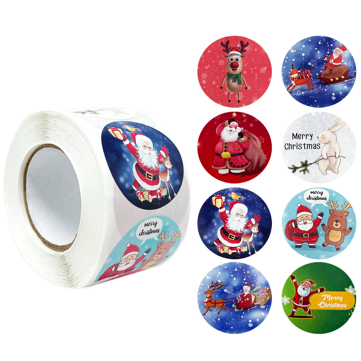 Wrapables Christmas Stickers Label Roll, Holiday Stickers for Sealing Cards, Envelopes, Gift Boxes, Festive Party Favors (500 pcs), Reindeer & Santa