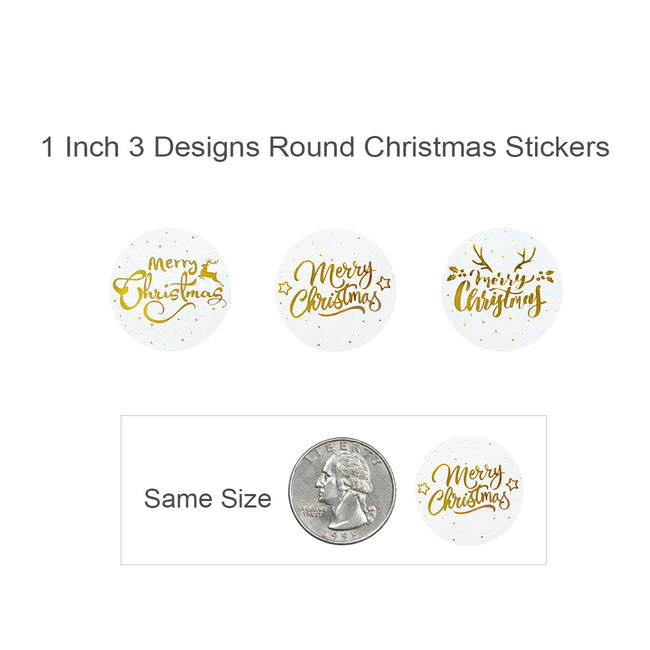 Wrapables Christmas Stickers Label Roll, Holiday Stickers for Sealing Cards, Envelopes, Gift Boxes (500 pcs), (Gold Foil) Merry Christmas