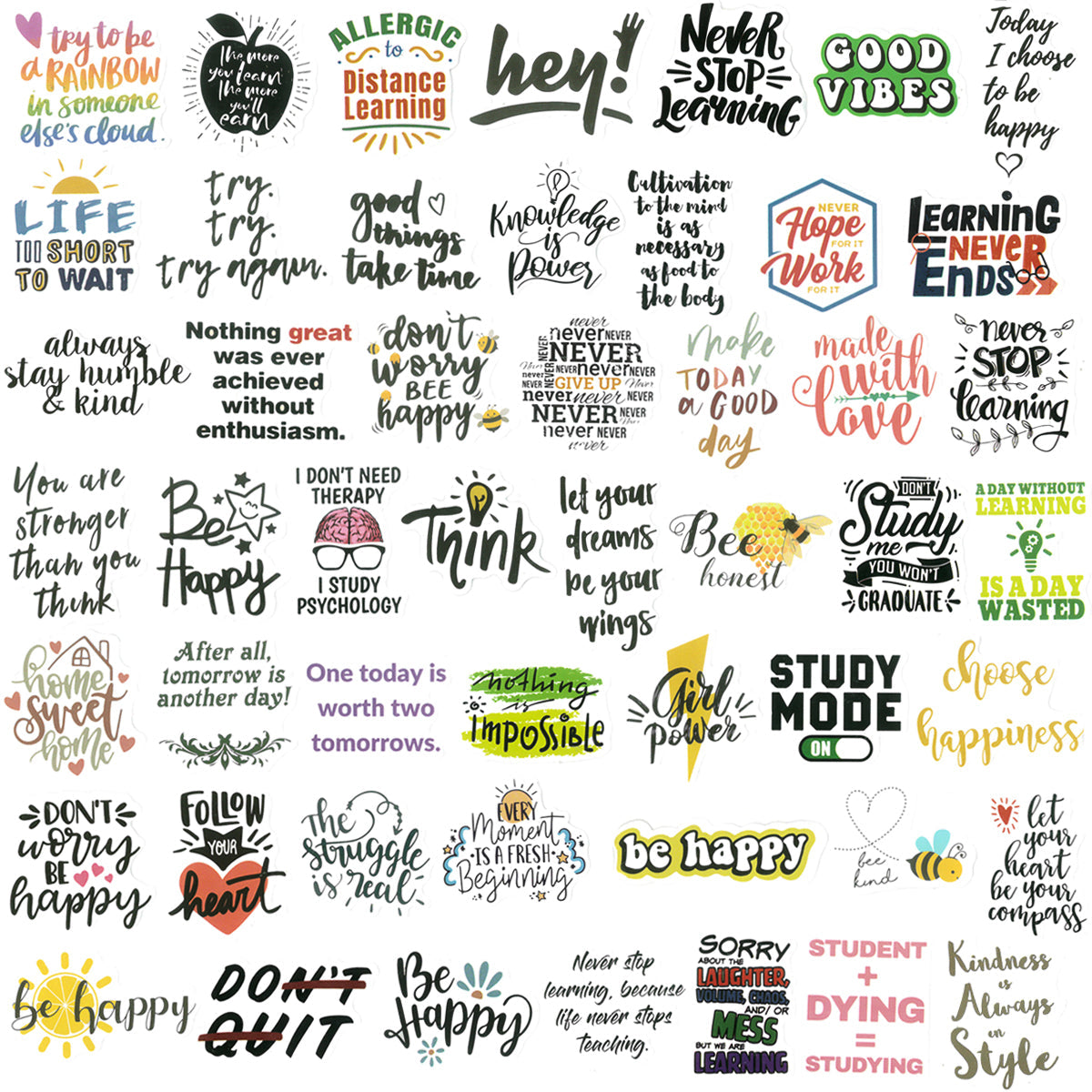 Wrapables Waterproof Vinyl Stickers for Water Bottles, Laptop, Phones, Skateboards, Decals for Teens, 100pcs, Quotes