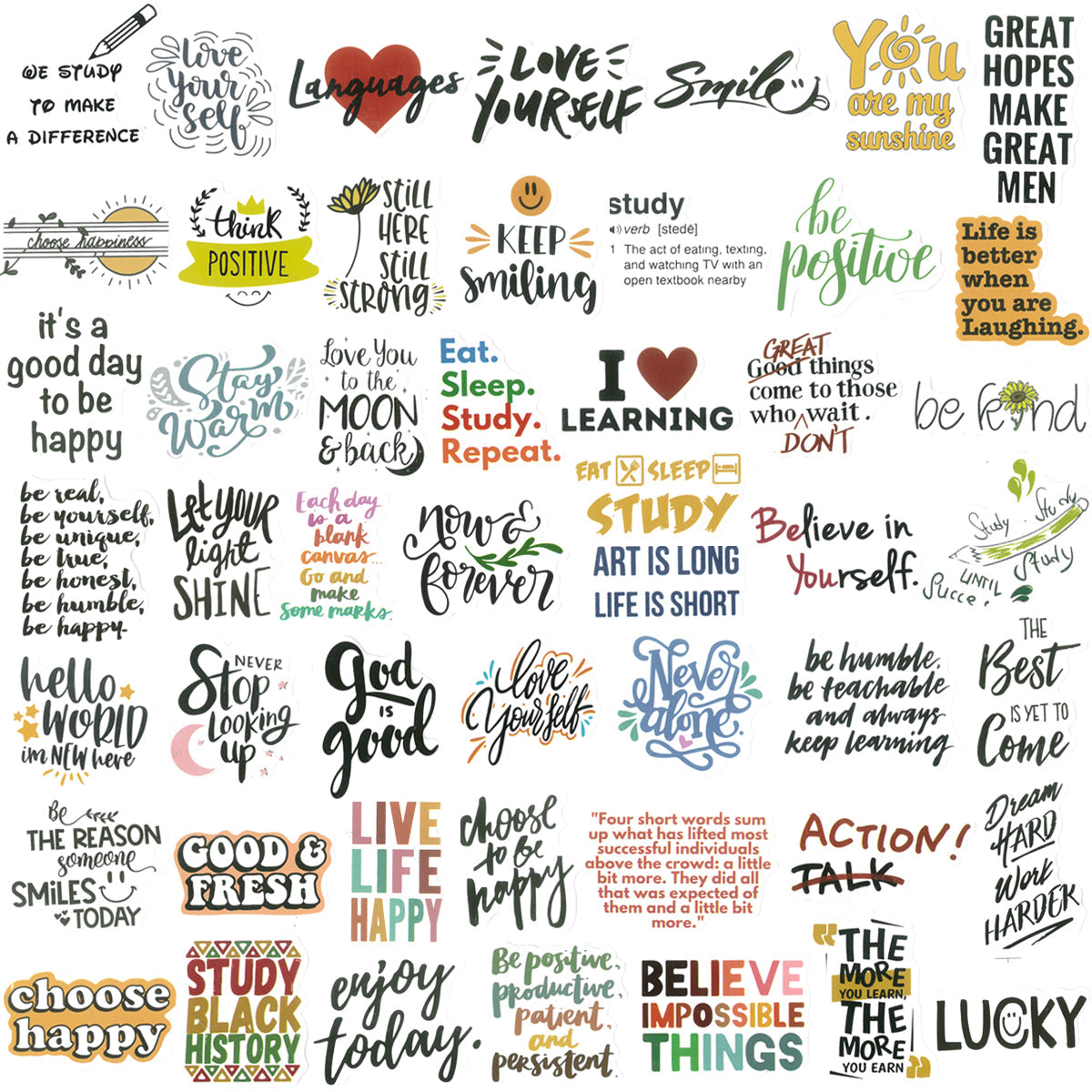 Wrapables Waterproof Vinyl Stickers for Water Bottles, Laptop, Phones, Skateboards, Decals for Teens, 100pcs, Quotes