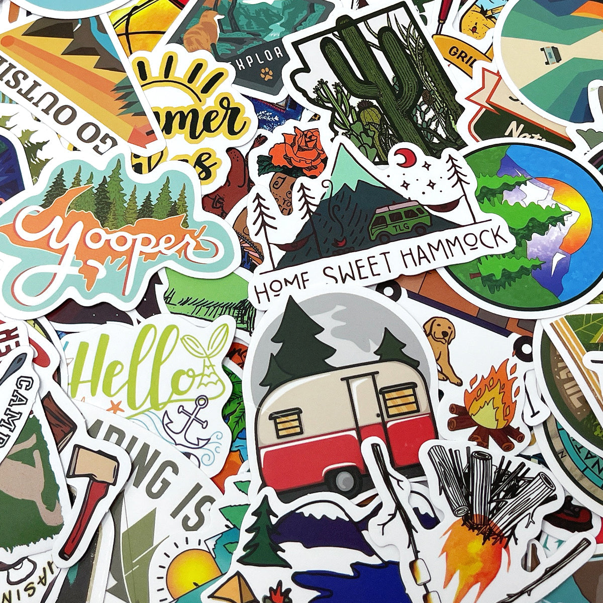 Wrapables Waterproof Vinyl Stickers for Water Bottles, Laptop, Phones, Skateboards, Decals for Teens, 100pcs, Outdoor Adventures