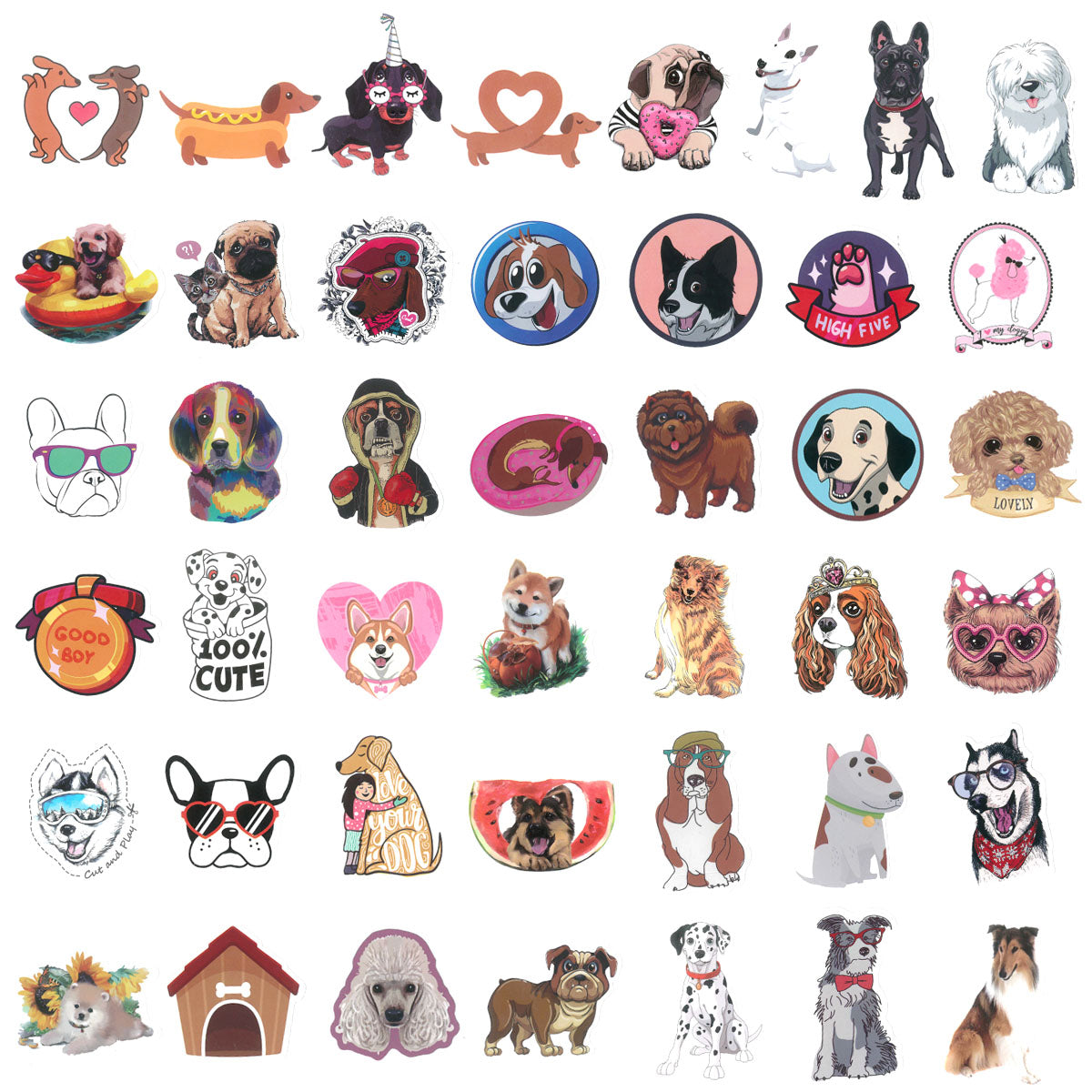 Wrapables Waterproof Vinyl Stickers for Water Bottles, Laptop, Phones, Skateboards, Decals for Teens, 80pcs, Adorable Doggies