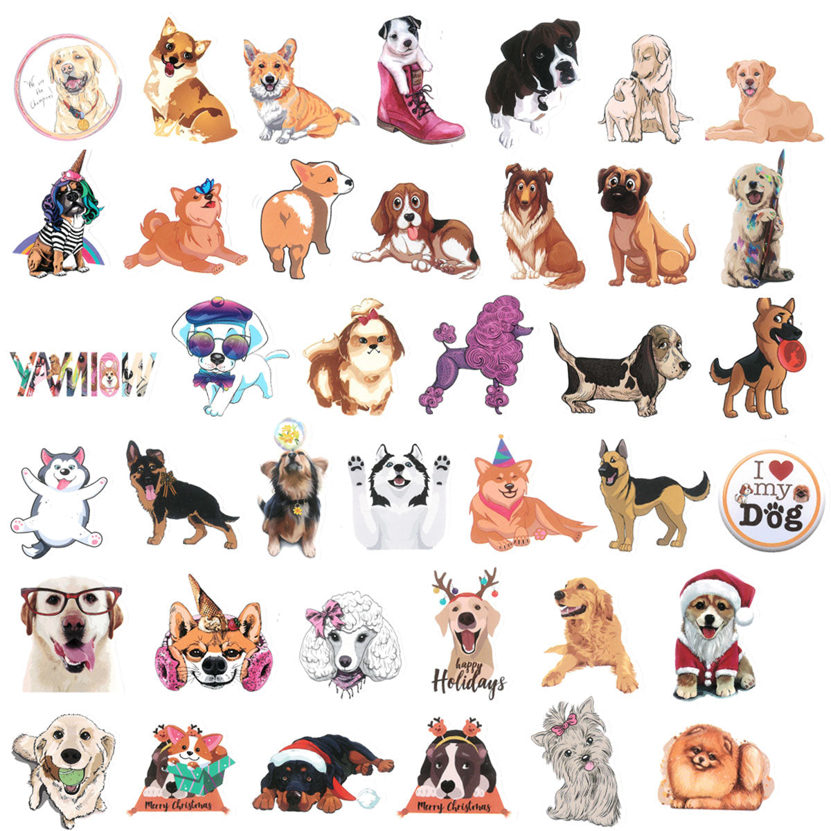 Wrapables Waterproof Vinyl Stickers for Water Bottles, Laptop, Phones, Skateboards, Decals for Teens, 80pcs, Adorable Doggies