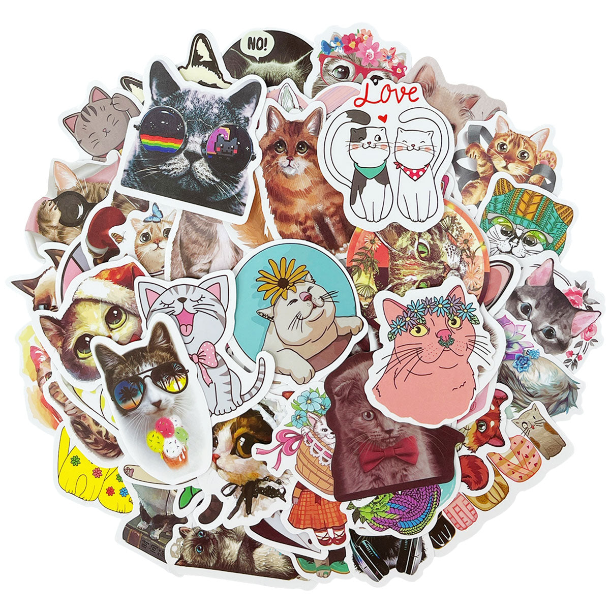 Wrapables Waterproof Vinyl Stickers for Water Bottles, Laptop, Phones, Skateboards, Decals for Teens, 80pcs, Love Kitties