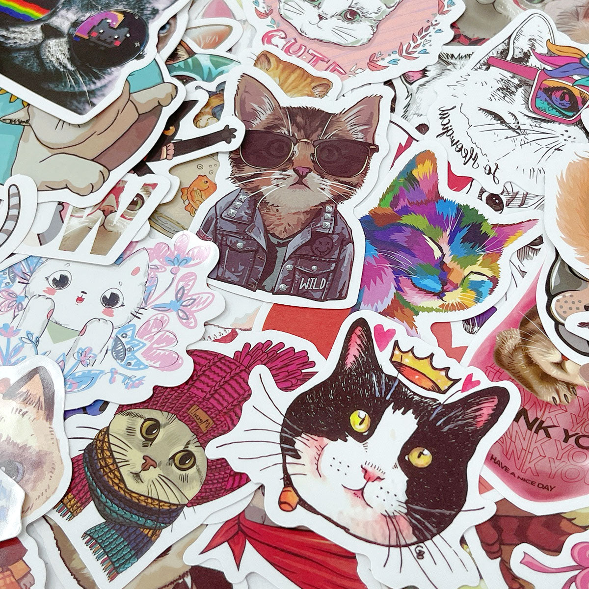 Wrapables Waterproof Vinyl Stickers for Water Bottles, Laptop, Phones, Skateboards, Decals for Teens, 80pcs, Love Kitties