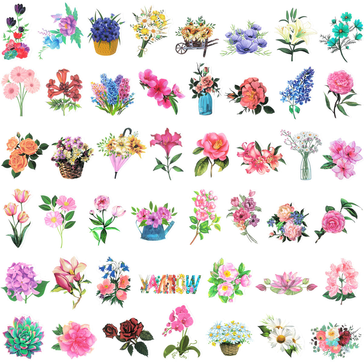 Wrapables Waterproof Vinyl Stickers for Water Bottles, Laptop, Phones, Skateboards, Decals for Teens, 80pcs, Floral Bouquet