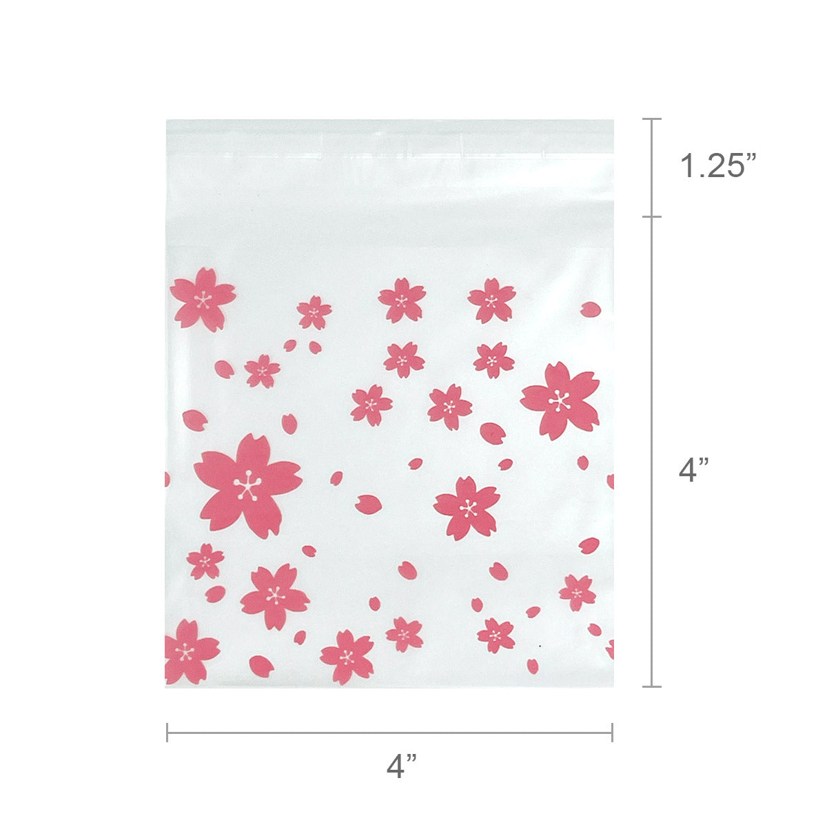 Wrapables Transparent Self-Adhesive 4" x 4" Candy and Cookie Bags, Favor Treat Bags for Parties and Wedding (200pcs), Cherry Blossoms