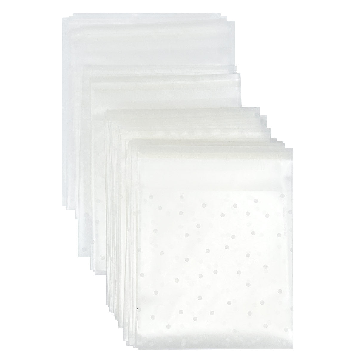 Wrapables Transparent Self-Adhesive 4" x 4" Candy and Cookie Bags, Favor Treat Bags for Parties and Wedding (200pcs), White Dots