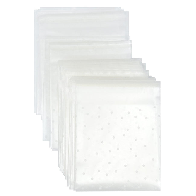 Wrapables Transparent Self-Adhesive 4" x 4" Candy and Cookie Bags, Favor Treat Bags for Parties and Wedding (200pcs), White Dots