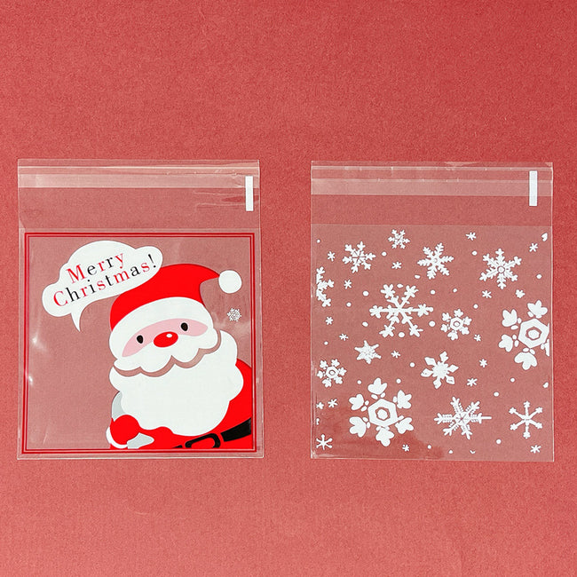 Wrapables Transparent Self-Adhesive 4" x 4" Candy and Cookie Bags, Favor Treat Bags for Parties and Wedding (200pcs), Snowflakes & Santa