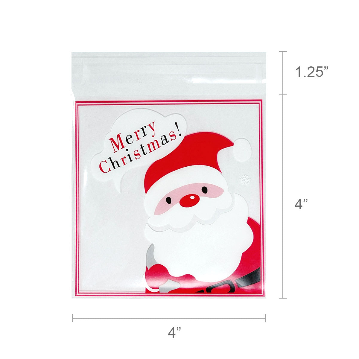 Wrapables Transparent Self-Adhesive 4" x 4" Candy and Cookie Bags, Favor Treat Bags for Parties and Wedding (200pcs), Snowflakes & Santa