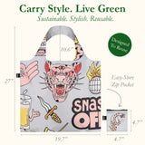 LOQI Artist Snask Tiger Snake Beer Grey Reusable Shopping Bag (Set of 2)