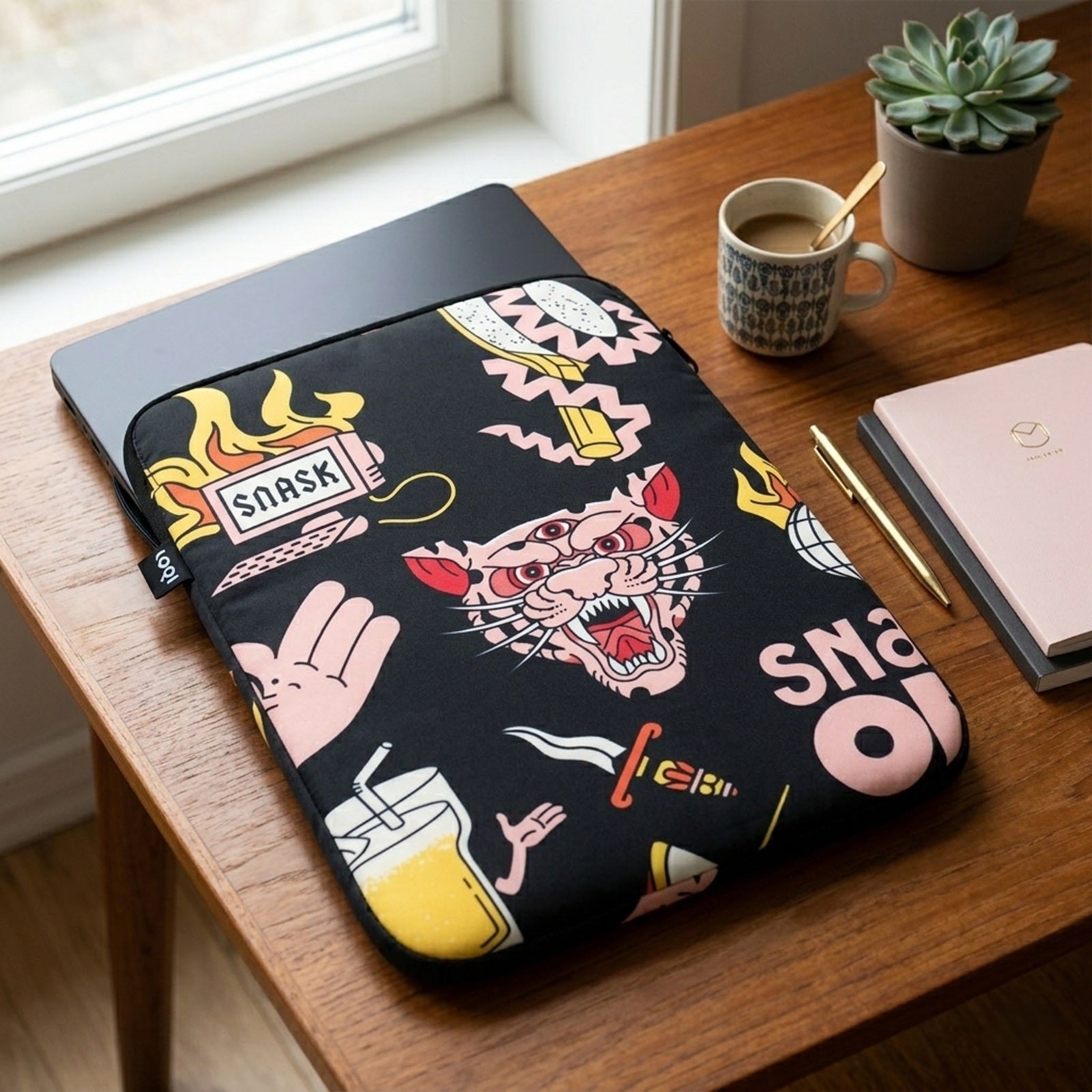 LOQI Artist Snask Tiger Snake Beer Black Laptop Cover