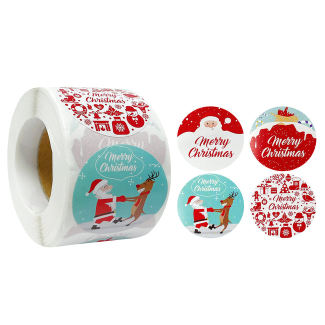 Wrapables Christmas Stickers Label Roll, Holiday Stickers for Sealing Cards, Envelopes, Gift Boxes, Festive Party Favors (500 pcs), Red & White