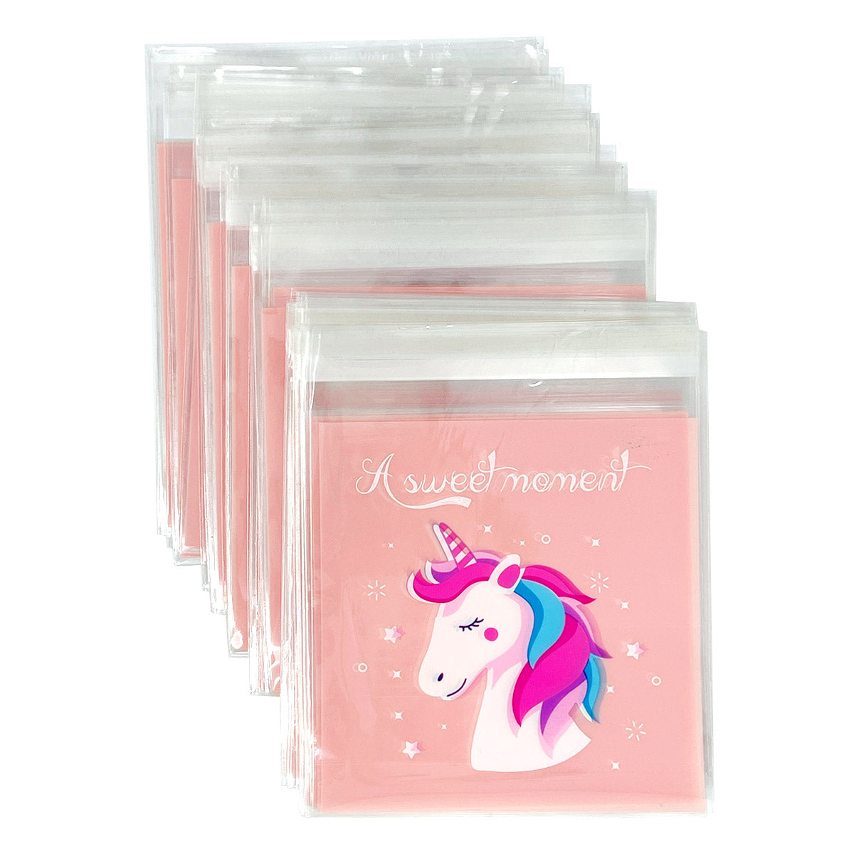 Wrapables Transparent Self-Adhesive 4" x 4" Candy and Cookie Bags, Favor Treat Bags for Parties and Wedding (200pcs), Unicorns